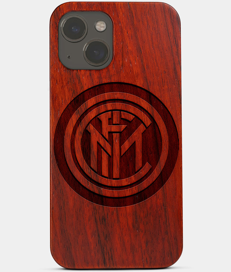 Carved Wood Inter Milan FC iPhone 13 Mini Case | Custom Inter Milan FC Gift, Birthday Gift | Personalized Mahogany Wood Cover, Gifts For Him, Monogrammed Gift For Fan | by Engraved In Nature