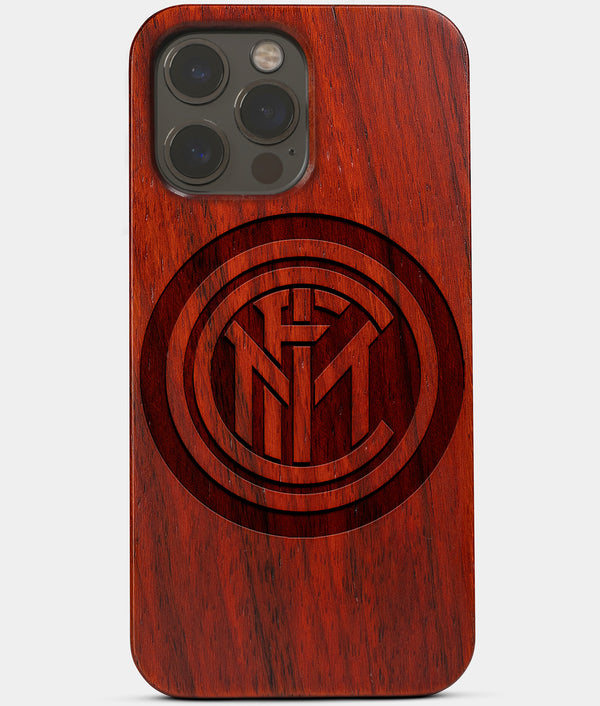 Carved Wood Inter Milan FC iPhone 13 Pro Case | Custom Inter Milan FC Gift, Birthday Gift | Personalized Mahogany Wood Cover, Gifts For Him, Monogrammed Gift For Fan | by Engraved In Nature