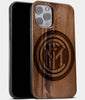 Best Wood Inter Milan FC iPhone 13 Pro Case | Custom Inter Milan FC Gift | Walnut Wood Cover - Engraved In Nature