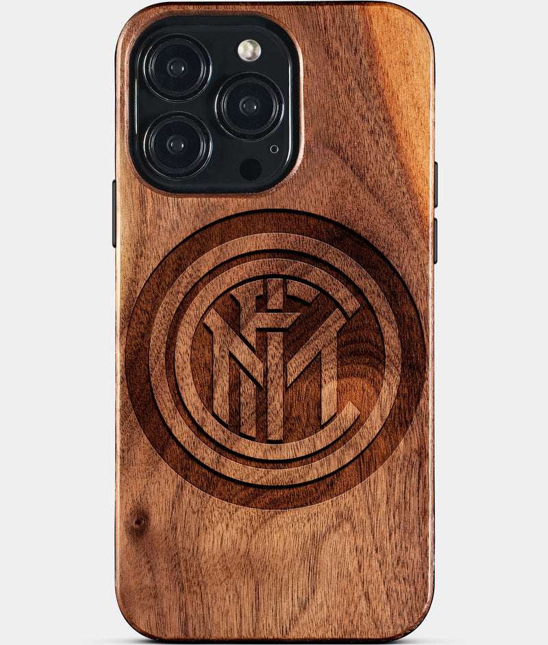 Eco-friendly Inter Milan FC iPhone 15 Pro Max Case - Carved Wood Custom Inter Milan FC Gift For Him - Monogrammed Personalized iPhone 15 Pro Max Cover By Engraved In Nature
