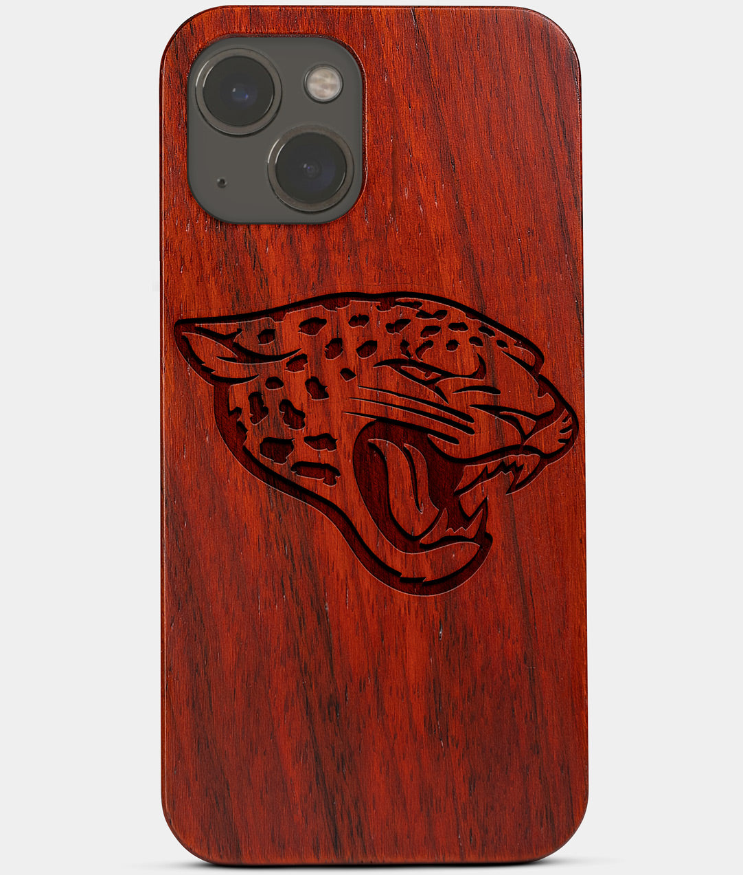 Carved Wood Jacksonville Jaguars iPhone 13 Mini Case | Custom Jacksonville Jaguars Gift, Birthday Gift | Personalized Mahogany Wood Cover, Gifts For Him, Monogrammed Gift For Fan | by Engraved In Nature