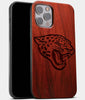 Best Wood Jacksonville Jaguars iPhone 13 Pro Case | Custom Jacksonville Jaguars Gift | Mahogany Wood Cover - Engraved In Nature