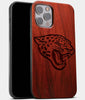 Best Wood Jacksonville Jaguars iPhone 13 Pro Max Case | Custom Jacksonville Jaguars Gift | Mahogany Wood Cover - Engraved In Nature
