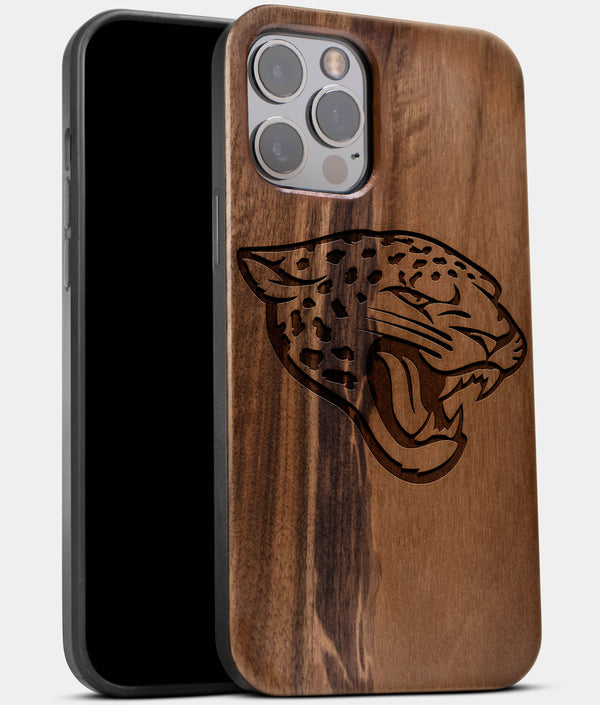 Best Wood Jacksonville Jaguars iPhone 13 Pro Max Case | Custom Jacksonville Jaguars Gift | Walnut Wood Cover - Engraved In Nature