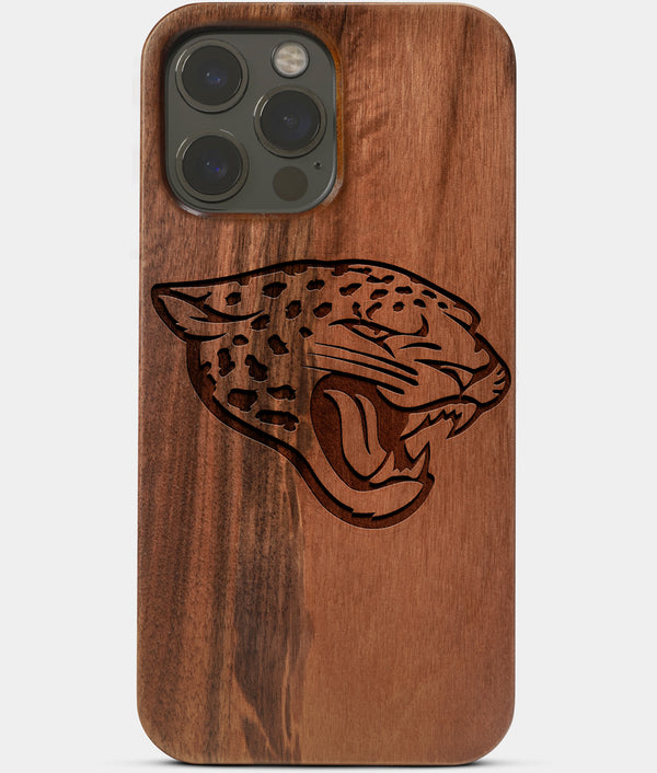 Carved Wood Jacksonville Jaguars iPhone 13 Pro Max Case | Custom Jacksonville Jaguars Gift, Birthday Gift | Personalized Mahogany Wood Cover, Gifts For Him, Monogrammed Gift For Fan | by Engraved In Nature