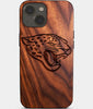Eco-friendly Jacksonville Jaguars iPhone 14 Plus Case - Carved Wood Custom Jacksonville Jaguars Gift For Him - Monogrammed Personalized iPhone 14 Plus Cover By Engraved In Nature