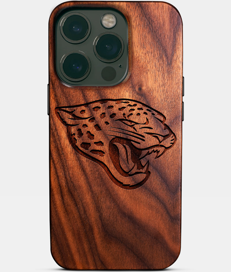 Eco-friendly Jacksonville Jaguars iPhone 14 Pro Case - Carved Wood Custom Jacksonville Jaguars Gift For Him - Monogrammed Personalized iPhone 14 Pro Cover By Engraved In Nature