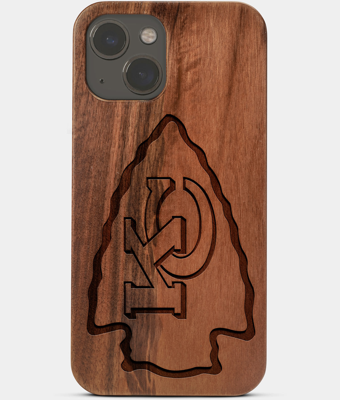 Carved Wood Kansas City Chiefs iPhone 13 Case | Custom Kansas City Chiefs Gift, Birthday Gift | Personalized Mahogany Wood Cover, Gifts For Him, Monogrammed Gift For Fan | by Engraved In Nature