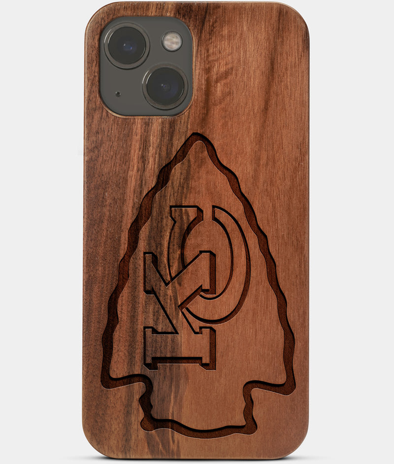 Carved Wood Kansas City Chiefs iPhone 13 Case | Custom Kansas City Chiefs Gift, Birthday Gift | Personalized Mahogany Wood Cover, Gifts For Him, Monogrammed Gift For Fan | by Engraved In Nature