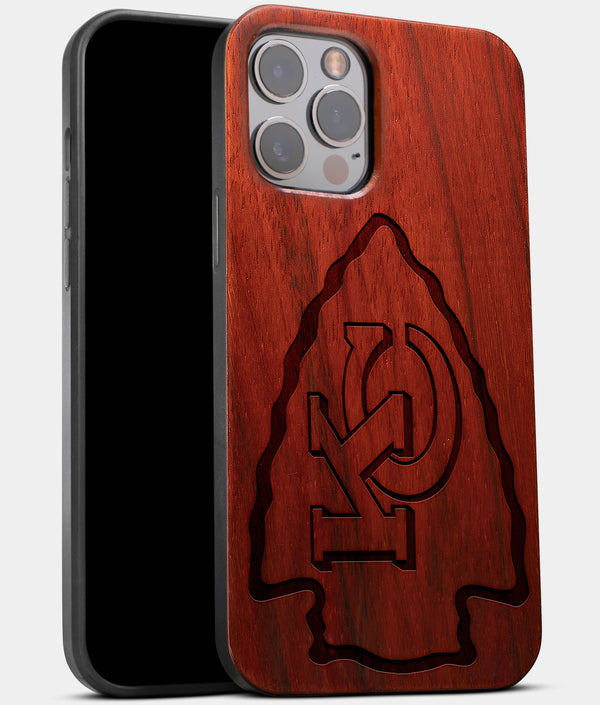 Best Wood Kansas City Chiefs iPhone 13 Pro Max Case | Custom Kansas City Chiefs Gift | Mahogany Wood Cover - Engraved In Nature