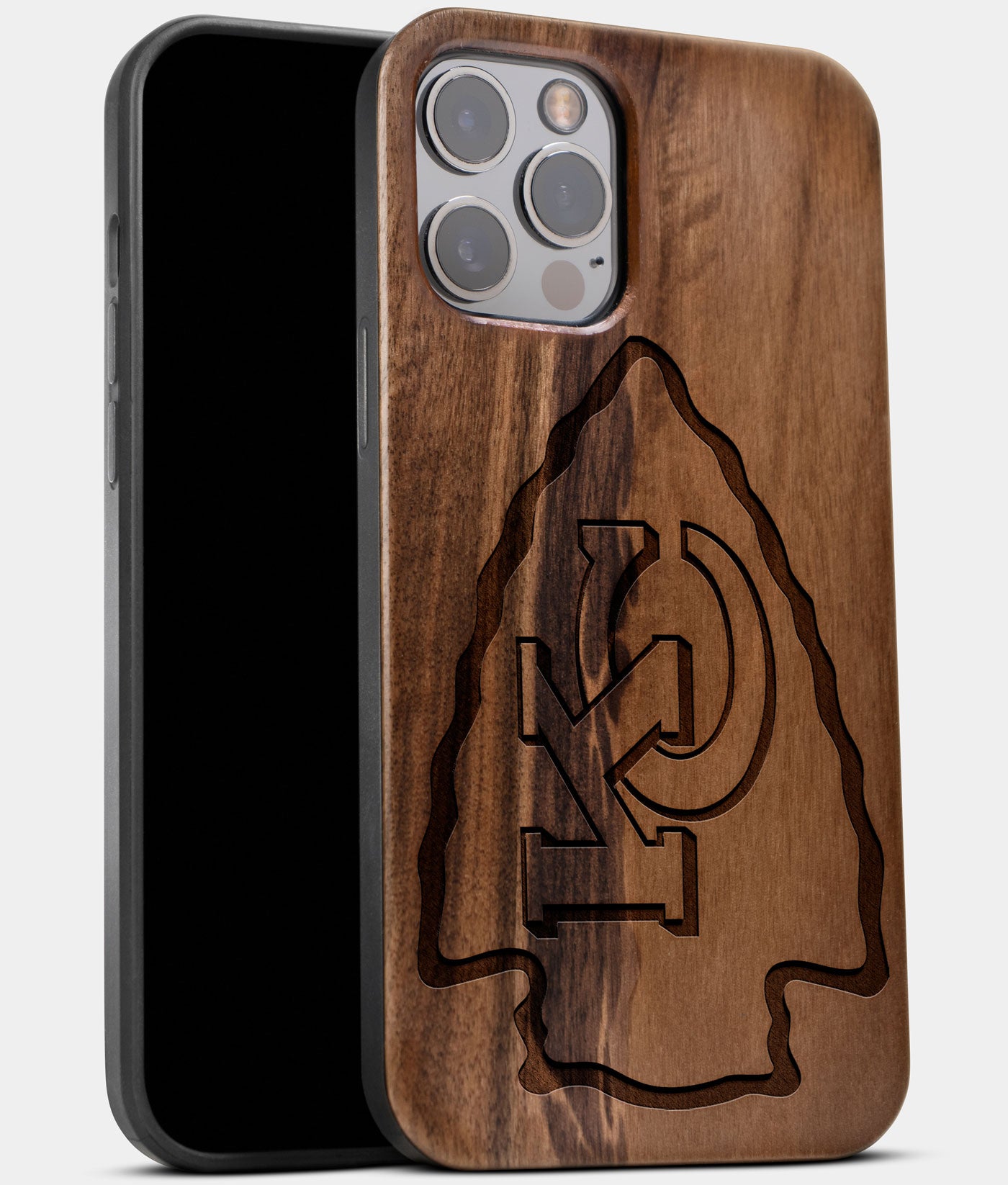 Best Wood Kansas City Chiefs iPhone 13 Pro Max Case | Custom Kansas City Chiefs Gift | Walnut Wood Cover - Engraved In Nature