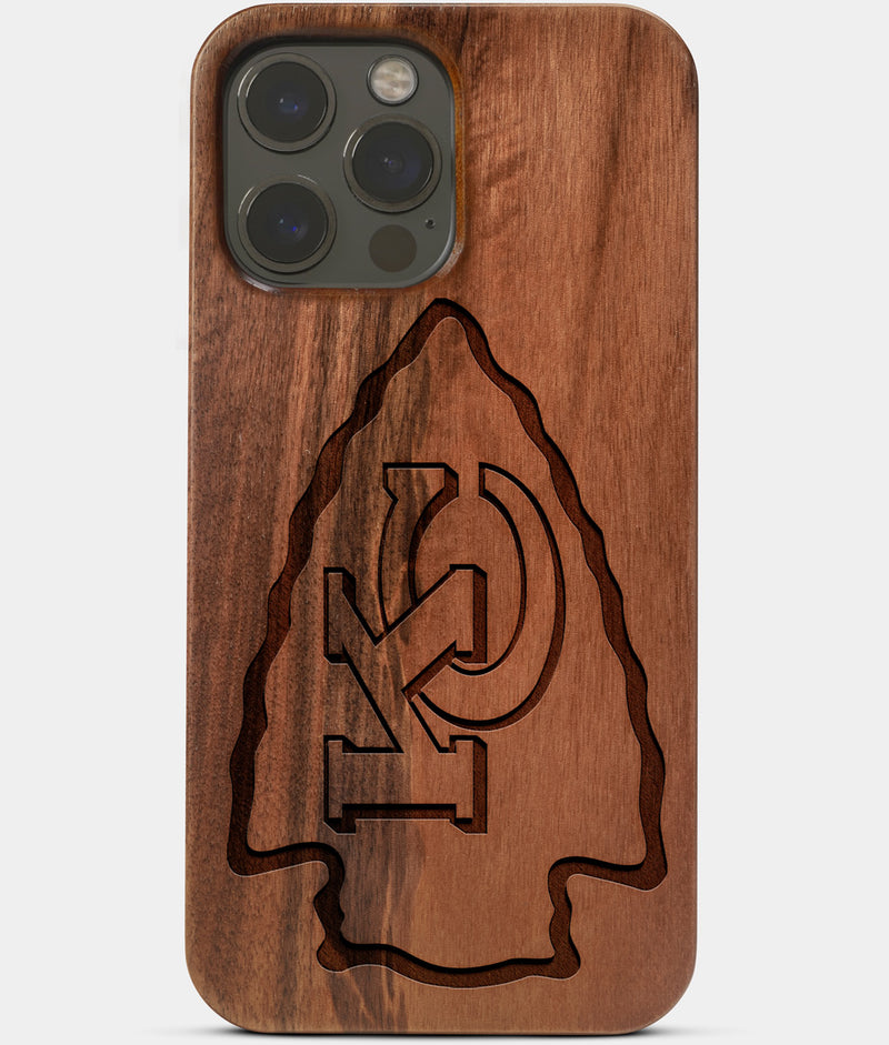 Carved Wood Kansas City Chiefs iPhone 13 Pro Max Case | Custom Kansas City Chiefs Gift, Birthday Gift | Personalized Mahogany Wood Cover, Gifts For Him, Monogrammed Gift For Fan | by Engraved In Nature