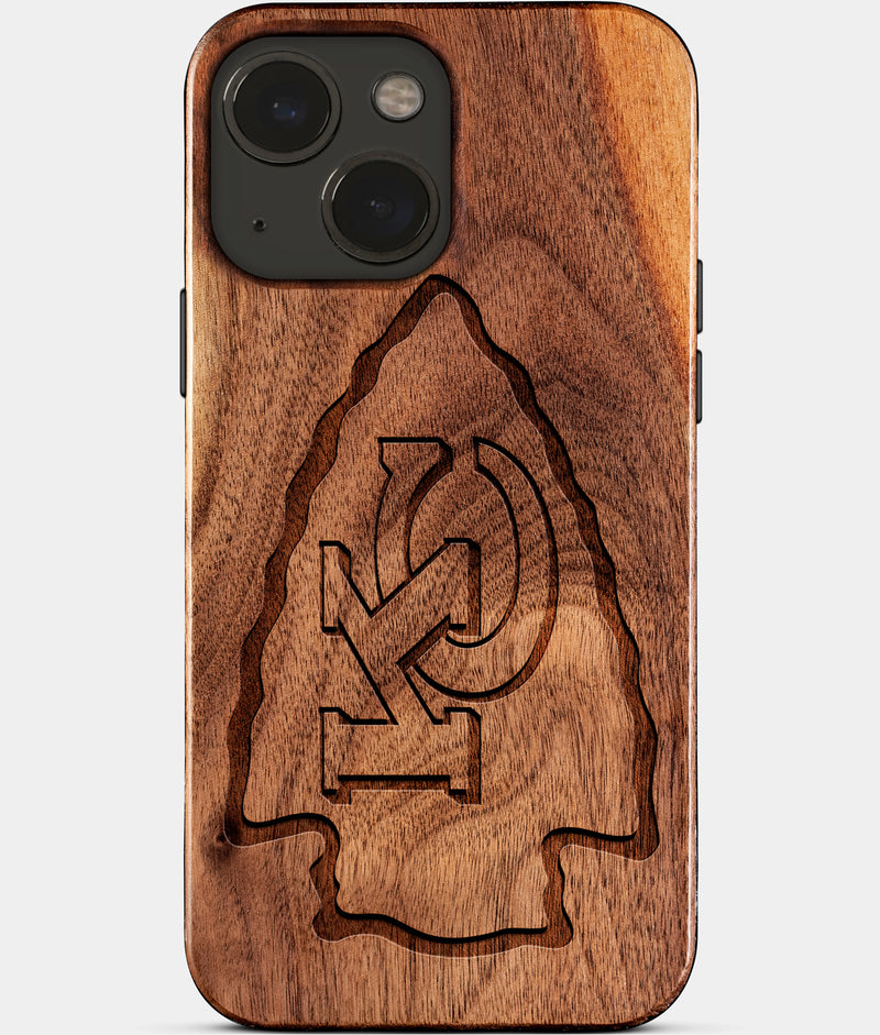 Eco-friendly Kansas City Chiefs iPhone 15 Plus Case - Carved Wood Custom Kansas City Chiefs Gift For Him - Monogrammed Personalized iPhone 15 Plus Cover By Engraved In Nature
