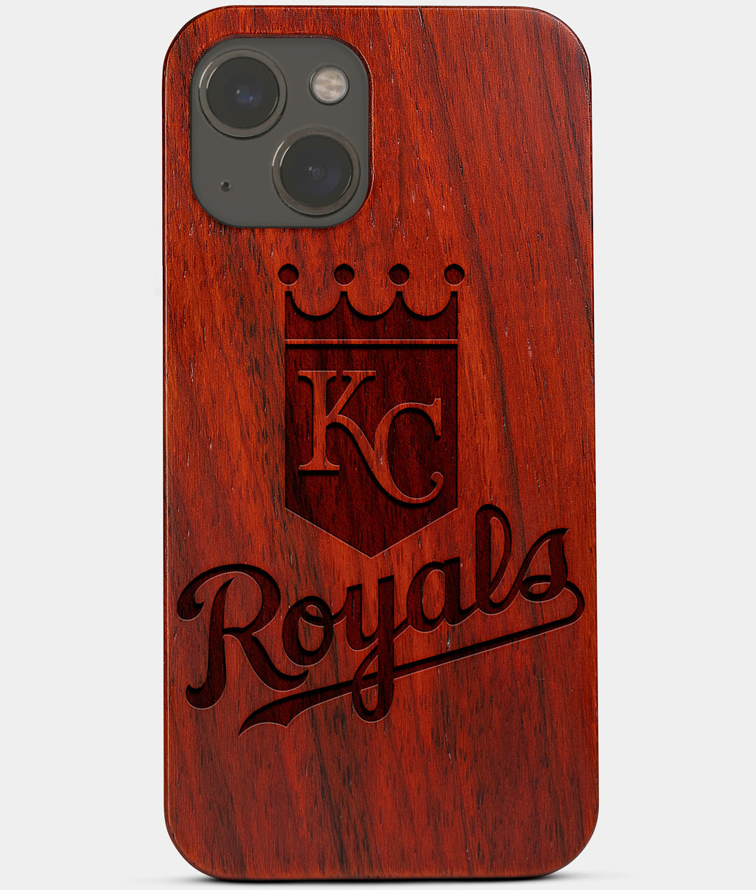 Carved Wood Kansas City Royals iPhone 13 Mini Case | Custom Kansas City Royals Gift, Birthday Gift | Personalized Mahogany Wood Cover, Gifts For Him, Monogrammed Gift For Fan | by Engraved In Nature