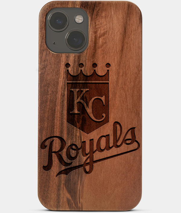Carved Wood Kansas City Royals iPhone 13 Mini Case | Custom Kansas City Royals Gift, Birthday Gift | Personalized Mahogany Wood Cover, Gifts For Him, Monogrammed Gift For Fan | by Engraved In Nature