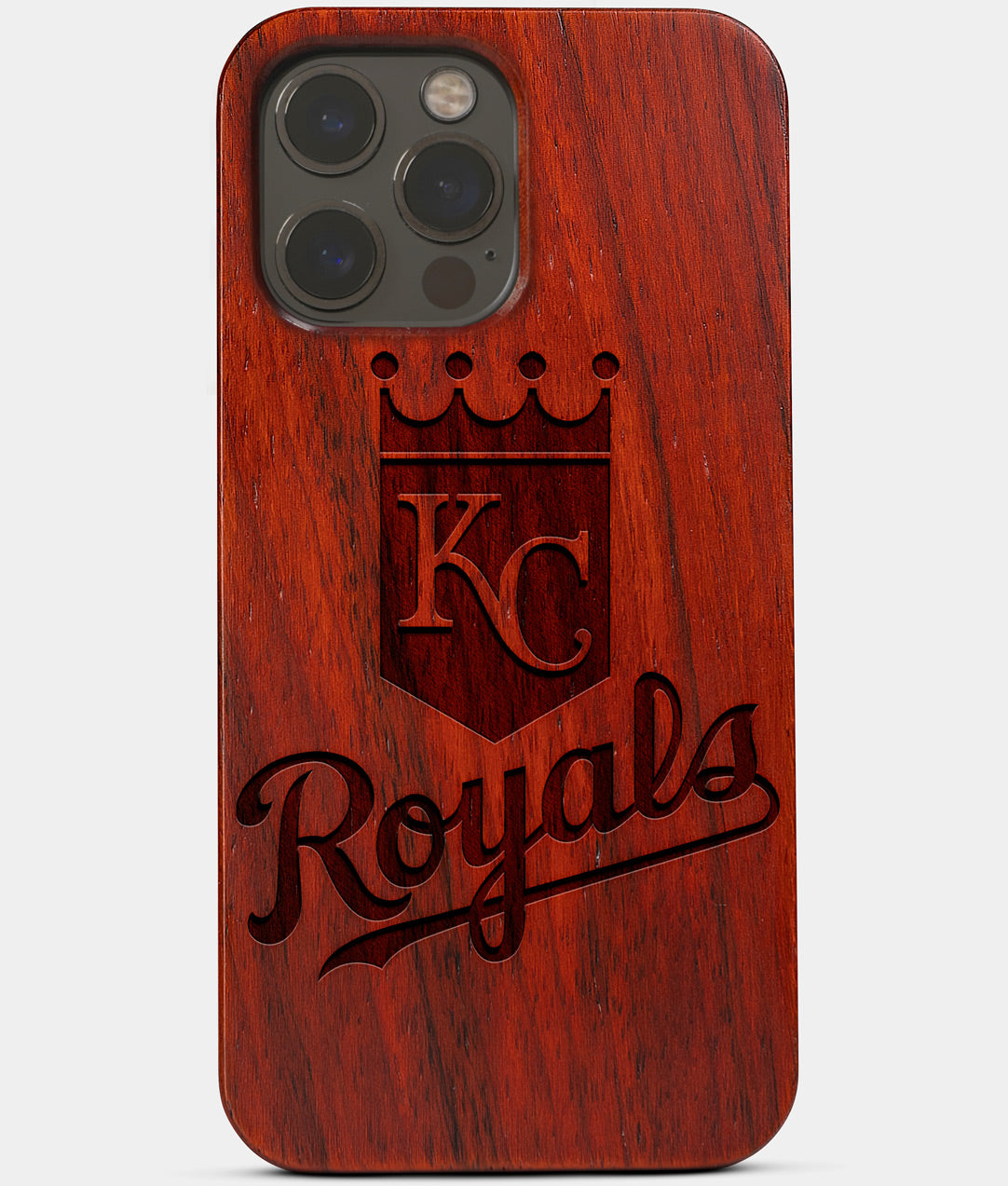 Carved Wood Kansas City Royals iPhone 13 Pro Max Case | Custom Kansas City Royals Gift, Birthday Gift | Personalized Mahogany Wood Cover, Gifts For Him, Monogrammed Gift For Fan | by Engraved In Nature
