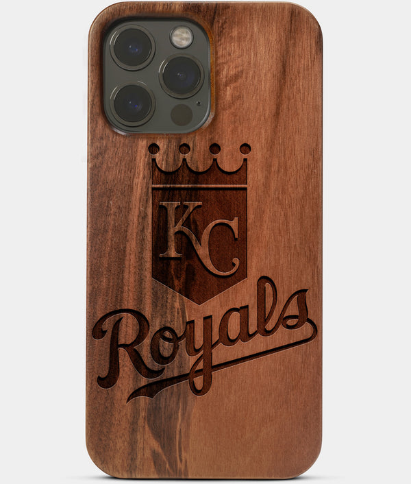 Carved Wood Kansas City Royals iPhone 13 Pro Max Case | Custom Kansas City Royals Gift, Birthday Gift | Personalized Mahogany Wood Cover, Gifts For Him, Monogrammed Gift For Fan | by Engraved In Nature