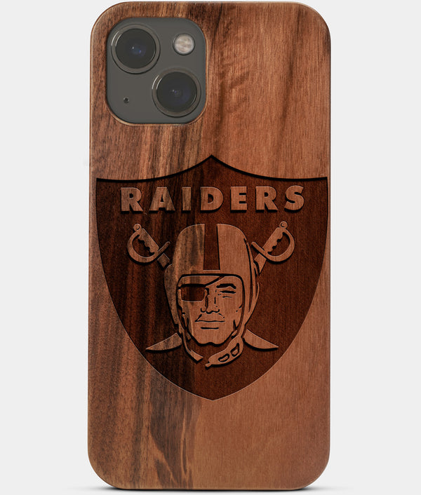 Carved Wood Las Vegas Raiders iPhone 13 Case | Custom Las Vegas Raiders Gift, Birthday Gift | Personalized Mahogany Wood Cover, Gifts For Him, Monogrammed Gift For Fan | by Engraved In Nature