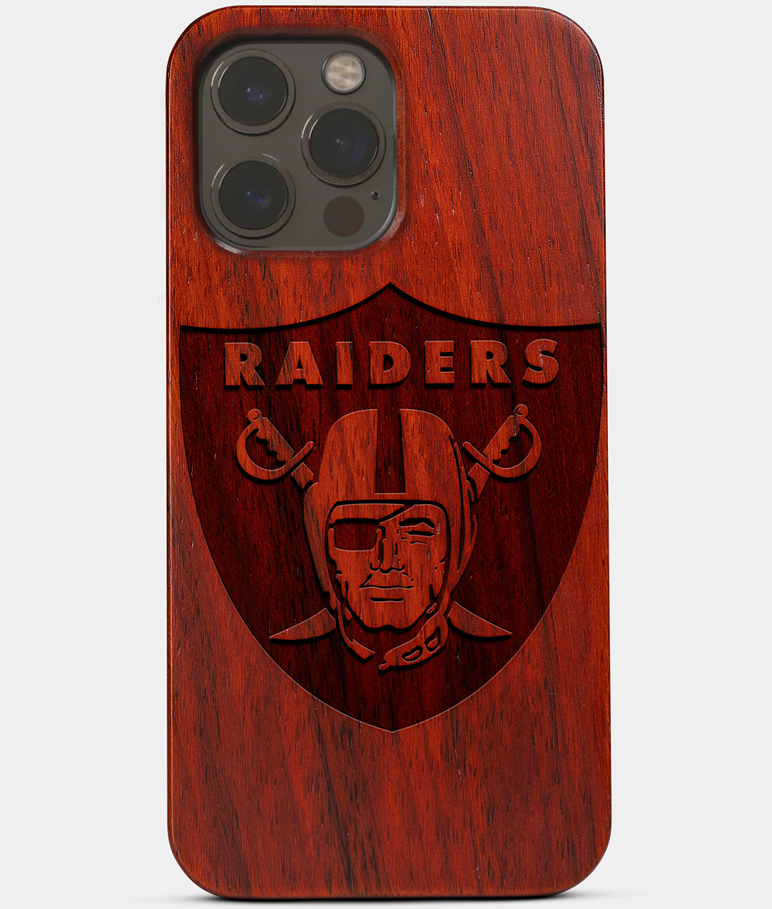 Carved Wood Las Vegas Raiders iPhone 13 Pro Case | Custom Las Vegas Raiders Gift, Birthday Gift | Personalized Mahogany Wood Cover, Gifts For Him, Monogrammed Gift For Fan | by Engraved In Nature