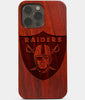 Carved Wood Las Vegas Raiders iPhone 13 Pro Case | Custom Las Vegas Raiders Gift, Birthday Gift | Personalized Mahogany Wood Cover, Gifts For Him, Monogrammed Gift For Fan | by Engraved In Nature