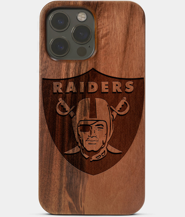 Carved Wood Las Vegas Raiders iPhone 13 Pro Case | Custom Las Vegas Raiders Gift, Birthday Gift | Personalized Mahogany Wood Cover, Gifts For Him, Monogrammed Gift For Fan | by Engraved In Nature