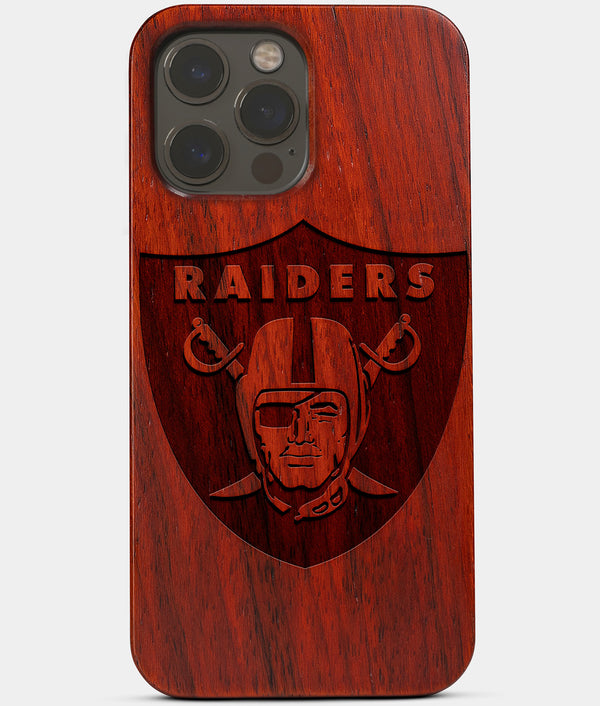 Carved Wood Las Vegas Raiders iPhone 13 Pro Max Case | Custom Las Vegas Raiders Gift, Birthday Gift | Personalized Mahogany Wood Cover, Gifts For Him, Monogrammed Gift For Fan | by Engraved In Nature