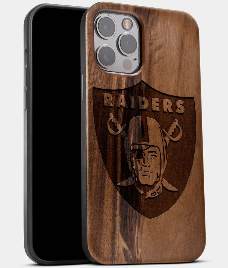 Best Wood Las Vegas Raiders iPhone 13 Pro Max Case | Custom Las Vegas Raiders Gift | Walnut Wood Cover - Engraved In Nature