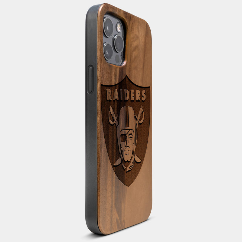 Best Wood Las Vegas Raiders iPhone 13 Pro Max Case | Custom Las Vegas Raiders Gift | Walnut Wood Cover - Engraved In Nature