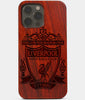 Carved Wood Liverpool F.C. iPhone 13 Pro Case | Custom Liverpool F.C. Gift, Birthday Gift | Personalized Mahogany Wood Cover, Gifts For Him, Monogrammed Gift For Fan | by Engraved In Nature