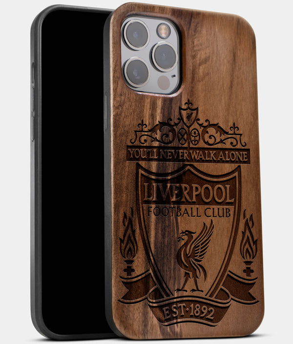 Best Wood Liverpool F.C. iPhone 13 Pro Case | Custom Liverpool F.C. Gift | Walnut Wood Cover - Engraved In Nature
