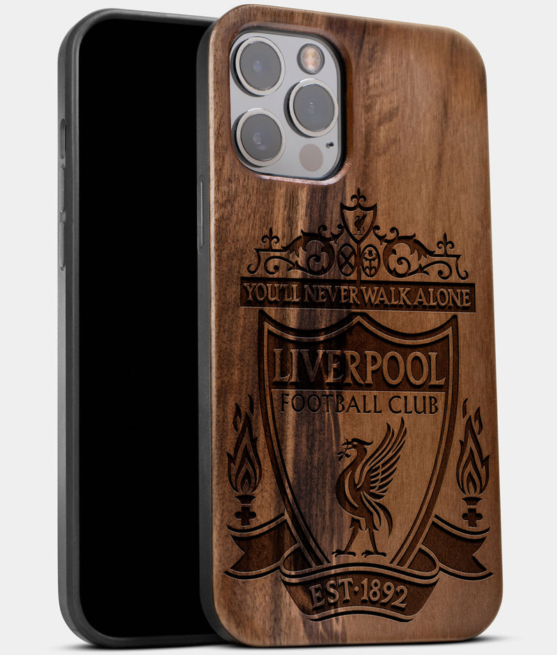 Best Wood Liverpool F.C. iPhone 13 Pro Case | Custom Liverpool F.C. Gift | Walnut Wood Cover - Engraved In Nature