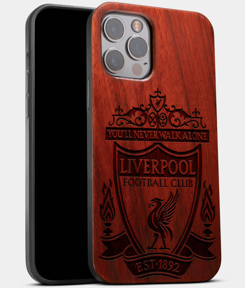 Best Wood Liverpool F.C. iPhone 13 Pro Max Case | Custom Liverpool F.C. Gift | Mahogany Wood Cover - Engraved In Nature