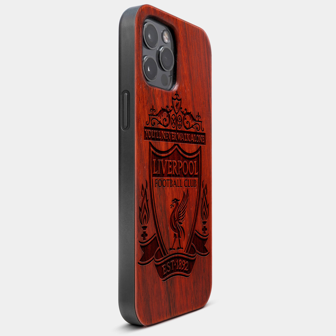 Best Wood Liverpool F.C. iPhone 13 Pro Max Case | Custom Liverpool F.C. Gift | Mahogany Wood Cover - Engraved In Nature
