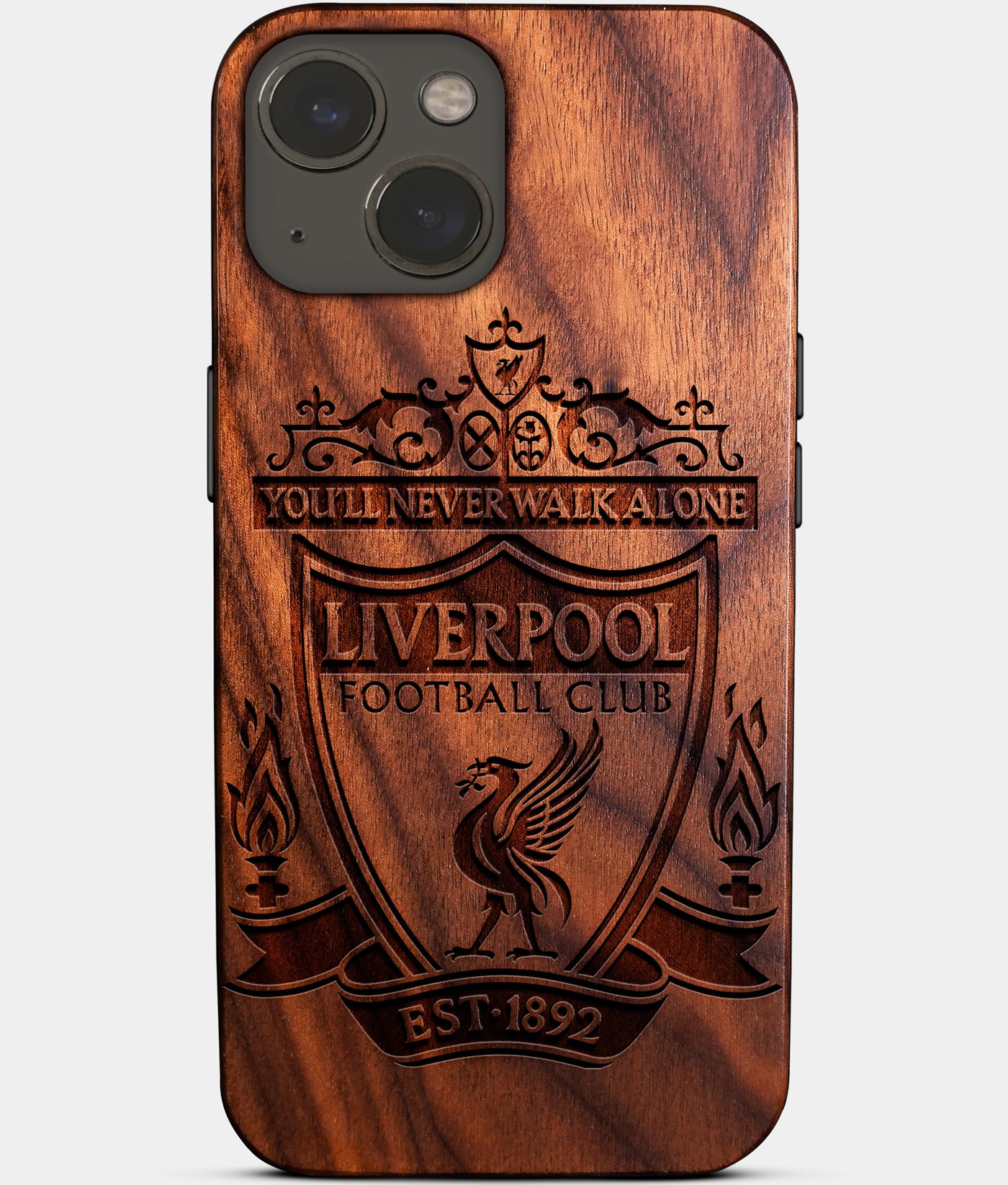Eco-friendly Liverpool FC iPhone 14 Plus Case - Carved Wood Custom Liverpool FC Gift For Him - Monogrammed Personalized iPhone 14 Plus Cover By Engraved In Nature