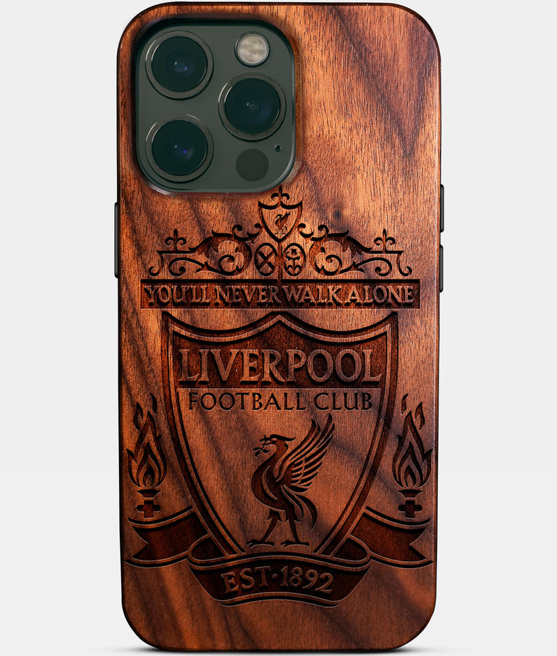 Eco-friendly Liverpool FC iPhone 14 Pro Max Case - Carved Wood Custom Liverpool FC Gift For Him - Monogrammed Personalized iPhone 14 Pro Max Cover By Engraved In Nature