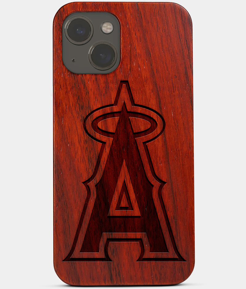 Carved Wood Los Angeles Angels iPhone 13 Case | Custom LA Angels Gift, Birthday Gift | Personalized Mahogany Wood Cover, Gifts For Him, Monogrammed Gift For Fan | by Engraved In Nature
