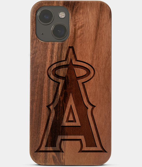 Carved Wood Los Angeles Angels iPhone 13 Case | Custom LA Angels Gift, Birthday Gift | Personalized Mahogany Wood Cover, Gifts For Him, Monogrammed Gift For Fan | by Engraved In Nature