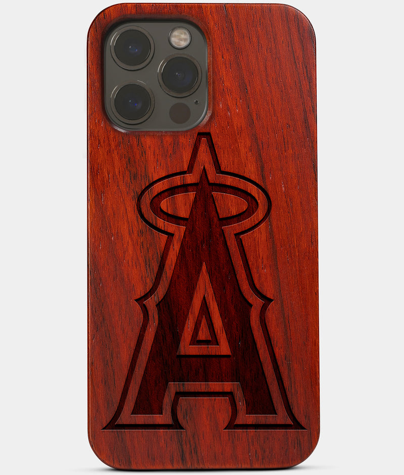 Carved Wood Los Angeles Angels iPhone 13 Pro Case | Custom LA Angels Gift, Birthday Gift | Personalized Mahogany Wood Cover, Gifts For Him, Monogrammed Gift For Fan | by Engraved In Nature