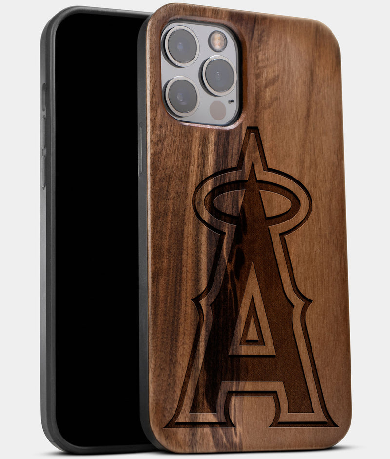 Best Wood Los Angeles Angels iPhone 13 Pro Case | Custom LA Angels Gift | Walnut Wood Cover - Engraved In Nature