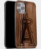 Best Wood Los Angeles Angels iPhone 13 Pro Case | Custom LA Angels Gift | Walnut Wood Cover - Engraved In Nature