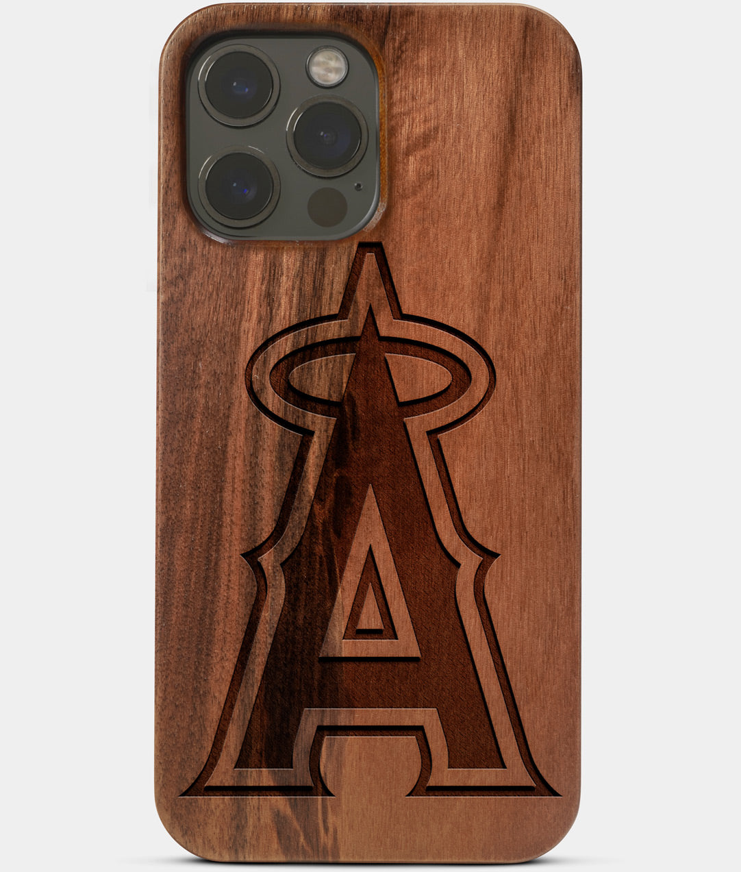 Carved Wood Los Angeles Angels iPhone 13 Pro Case | Custom LA Angels Gift, Birthday Gift | Personalized Mahogany Wood Cover, Gifts For Him, Monogrammed Gift For Fan | by Engraved In Nature