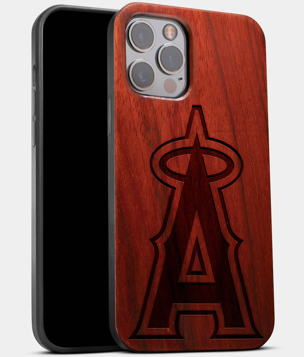 Best Wood Los Angeles Angels iPhone 13 Pro Max Case | Custom LA Angels Gift | Mahogany Wood Cover - Engraved In Nature