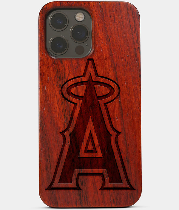 Carved Wood Los Angeles Angels iPhone 13 Pro Max Case | Custom LA Angels Gift, Birthday Gift | Personalized Mahogany Wood Cover, Gifts For Him, Monogrammed Gift For Fan | by Engraved In Nature