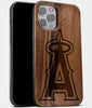 Best Wood Los Angeles Angels iPhone 13 Pro Max Case | Custom LA Angels Gift | Walnut Wood Cover - Engraved In Nature