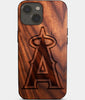Eco-friendly Los Angeles Angels iPhone 14 Case - Carved Wood Custom Los Angeles Angels Gift For Him - Monogrammed Personalized iPhone 14 Cover By Engraved In Nature