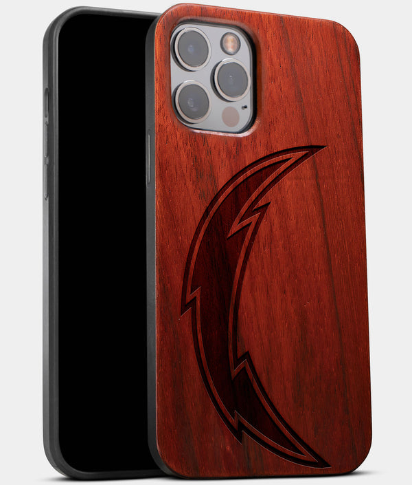 Best Wood Los Angeles Chargers iPhone 13 Pro Case | Custom LA Chargers Gift | Mahogany Wood Cover - Engraved In Nature