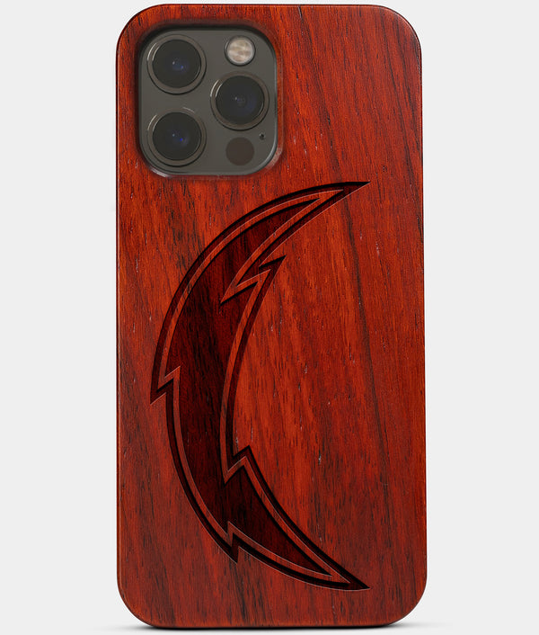 Carved Wood Los Angeles Chargers iPhone 13 Pro Case | Custom LA Chargers Gift, Birthday Gift | Personalized Mahogany Wood Cover, Gifts For Him, Monogrammed Gift For Fan | by Engraved In Nature