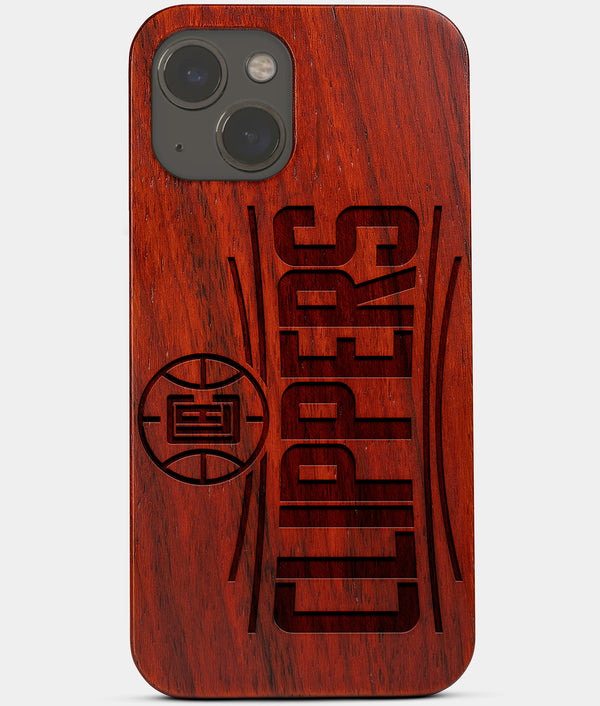 Carved Wood Los Angeles Clippers iPhone 13 Case | Custom LA Clippers Gift, Birthday Gift | Personalized Mahogany Wood Cover, Gifts For Him, Monogrammed Gift For Fan | by Engraved In Nature