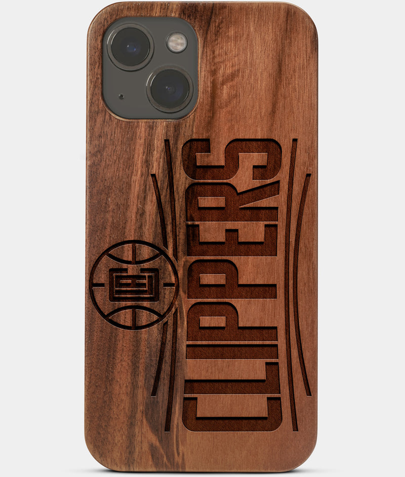 Carved Wood Los Angeles Clippers iPhone 13 Mini Case | Custom LA Clippers Gift, Birthday Gift | Personalized Mahogany Wood Cover, Gifts For Him, Monogrammed Gift For Fan | by Engraved In Nature