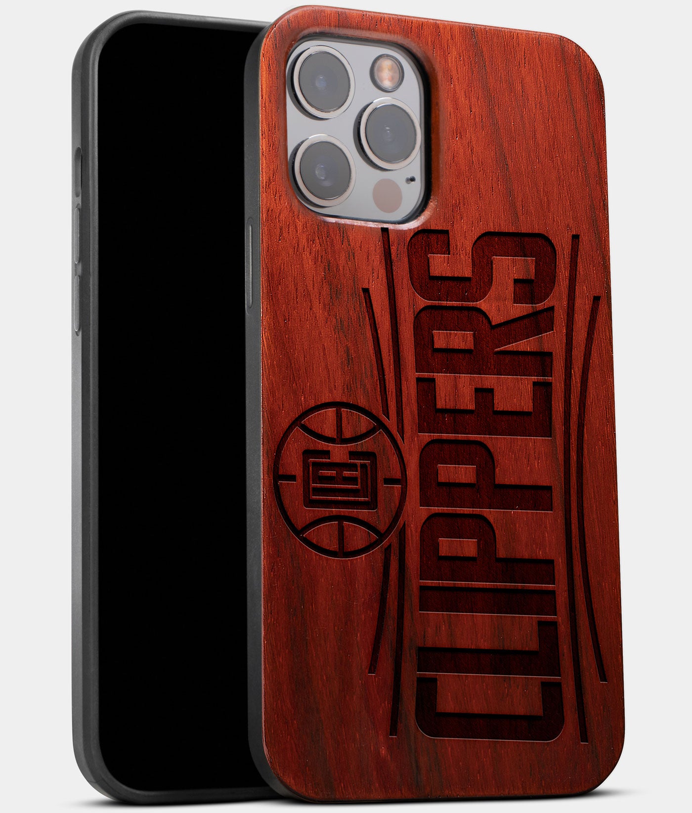 Best Wood Los Angeles Clippers iPhone 13 Pro Case | Custom LA Clippers Gift | Mahogany Wood Cover - Engraved In Nature